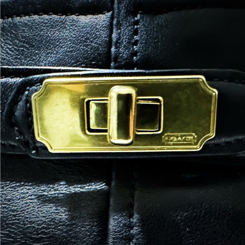 Vintage style Coach Black Leather Shoulder Bag with Gold Accents - Picture 17 of 17
